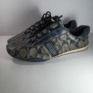Coach Kirby Shoes Women’s 9M Black Silver Monogram Tennis Sneakers  USED